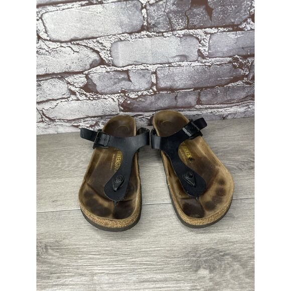 Birkenstock Gizeh Black Leather Thong Cork Strap Sandals Women Sz 37EU/6.5M US - Picture 3 of 16